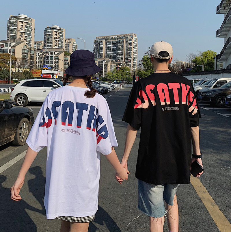 Men's Casual Couple T-Shirts Letter Print Summer Tee