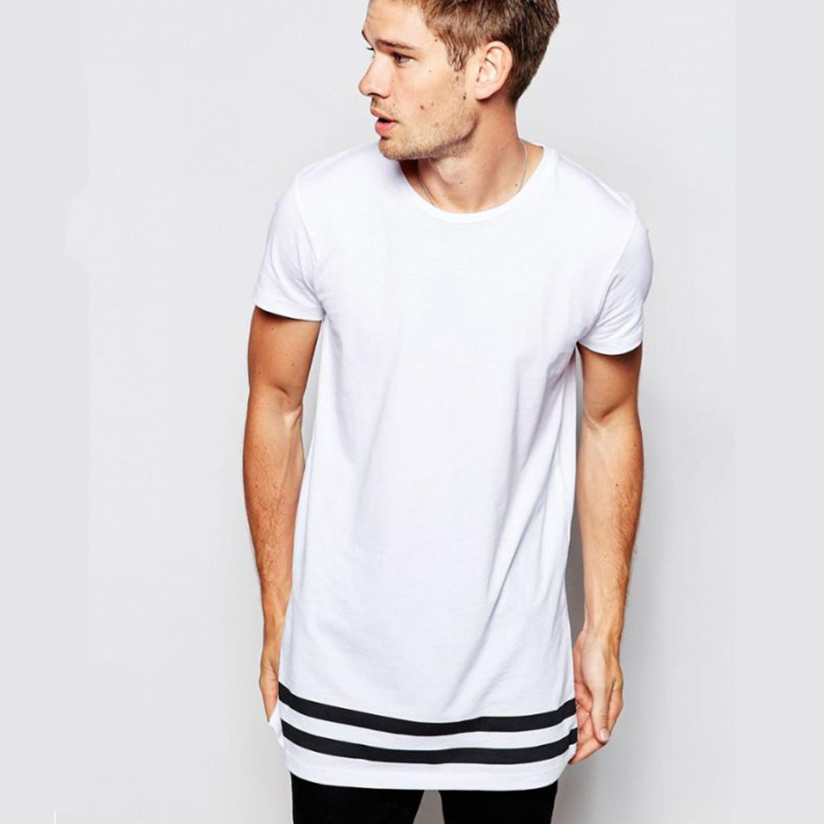 Printed Striped T-Shirts Short Sleeve Round Neck