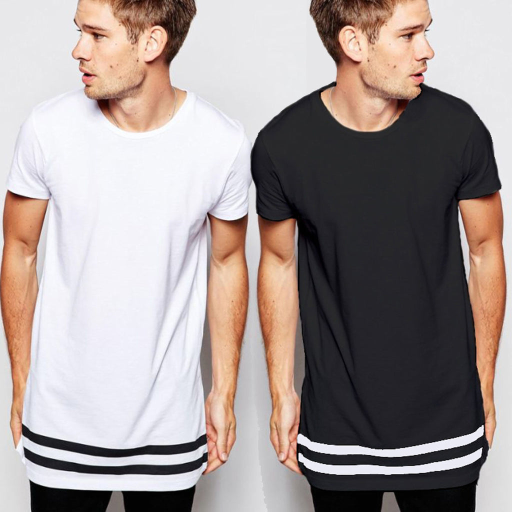 Printed Striped T-Shirts Short Sleeve Round Neck